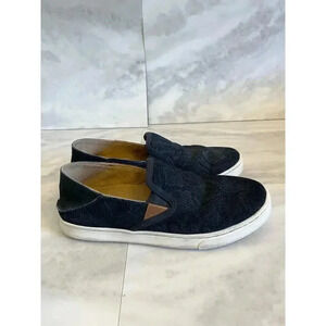 OluKai Pehuea Leather Slip-on Loafers Women's 7.5 Black Honu Shoes Snakeskin